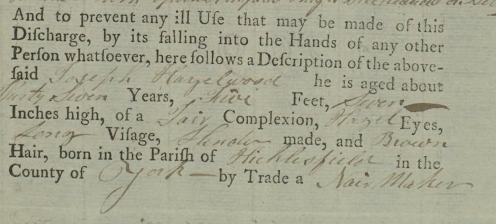Extract from 1801 Discharge Certificate